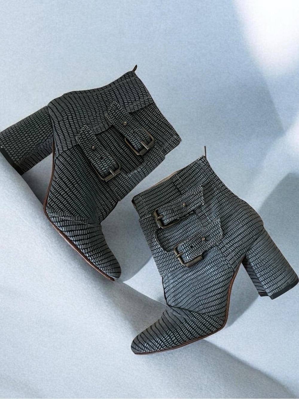 Freebird by Steven Joey Gray Croc-Embossed Ankle Boots